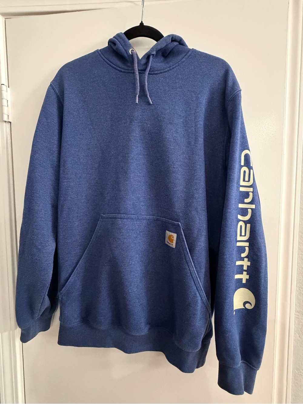 Carhartt Men's Blue Hooded Sweatshirt with Sleeve Logo